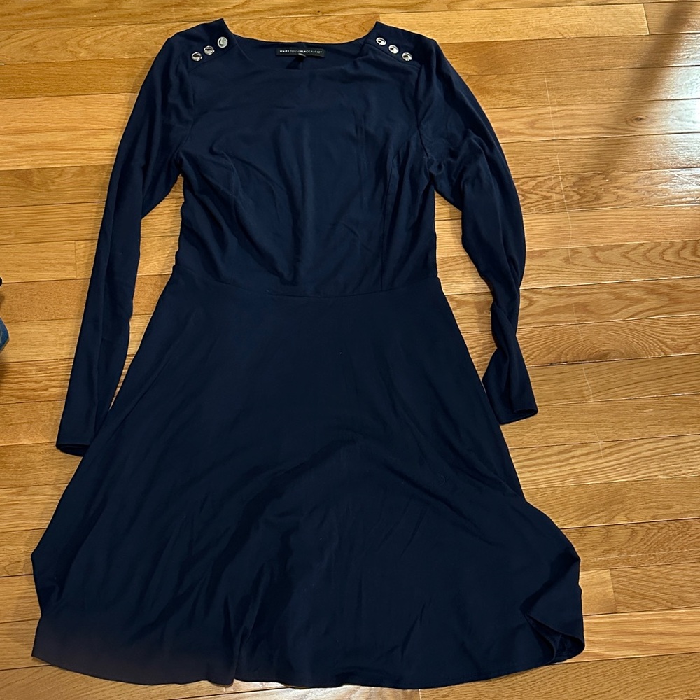 WHBM Long-Sleeve Navy Fit-and-Flare Dress